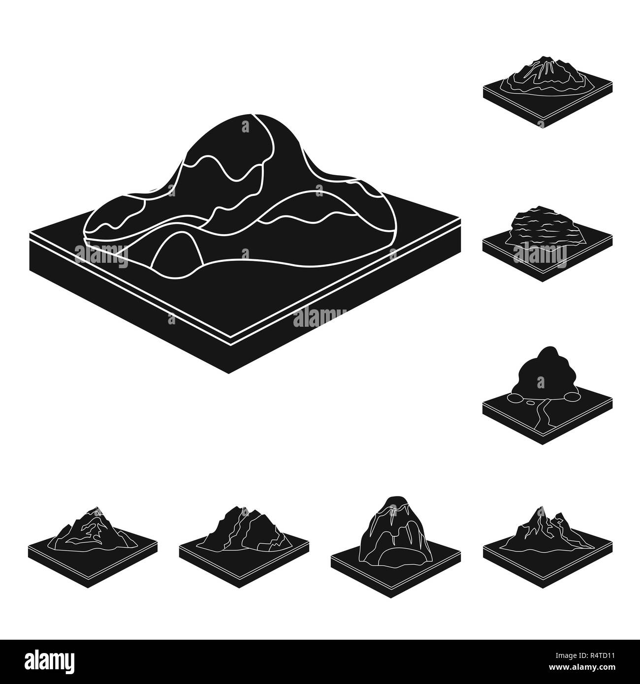 Montagne, massiccia icone nere in set di raccolta per il design. La superficie della terra vettore simbolo isometrica stock illustrazione. Illustrazione Vettoriale Montagne, massiccia icone nere in set di raccolta per il design. La superficie della terra vettore simbolo isometrica stock illustrazione. Illustrazione Vettoriale