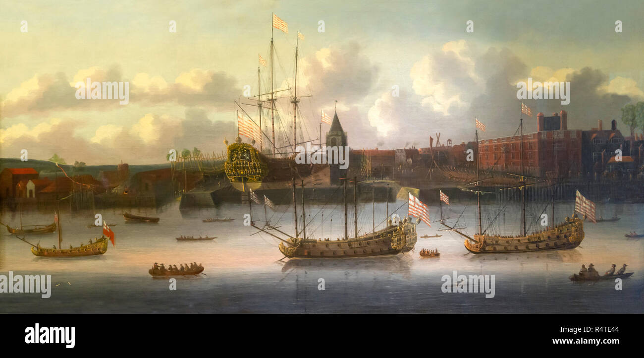 East India Company navi a Deptford, artista sconosciuto, circa 1660, Foto Stock