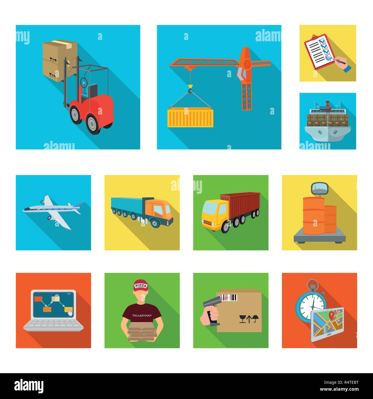 Logistica e consegna le icone di piana in set di raccolta per il design. Trasporto e attrezzature di vettore isometrica simbolo illustrazione stock. Illustrazione Vettoriale