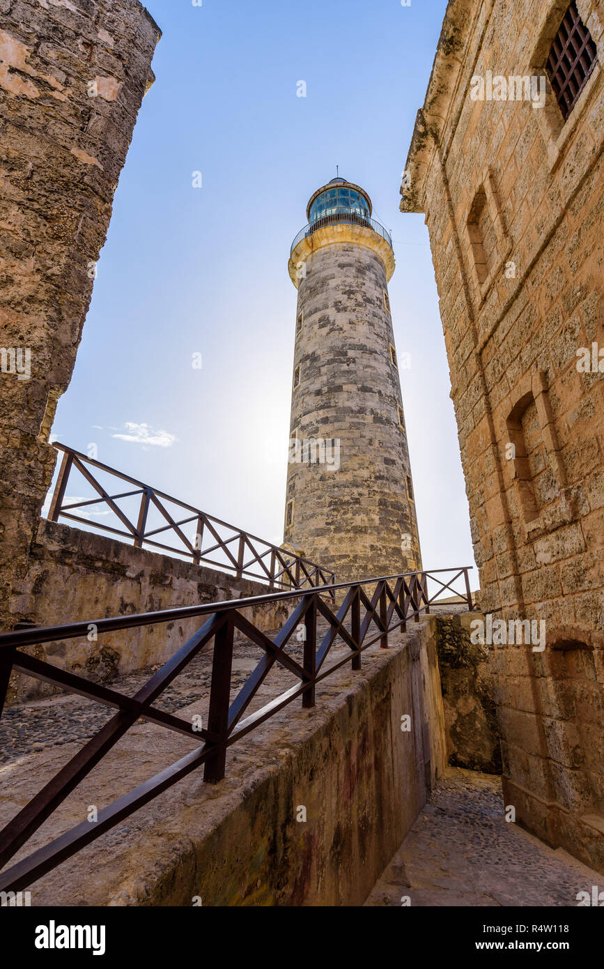 Vecchio faro di Morro Castle, l'Avana, Cuba. Foto Stock