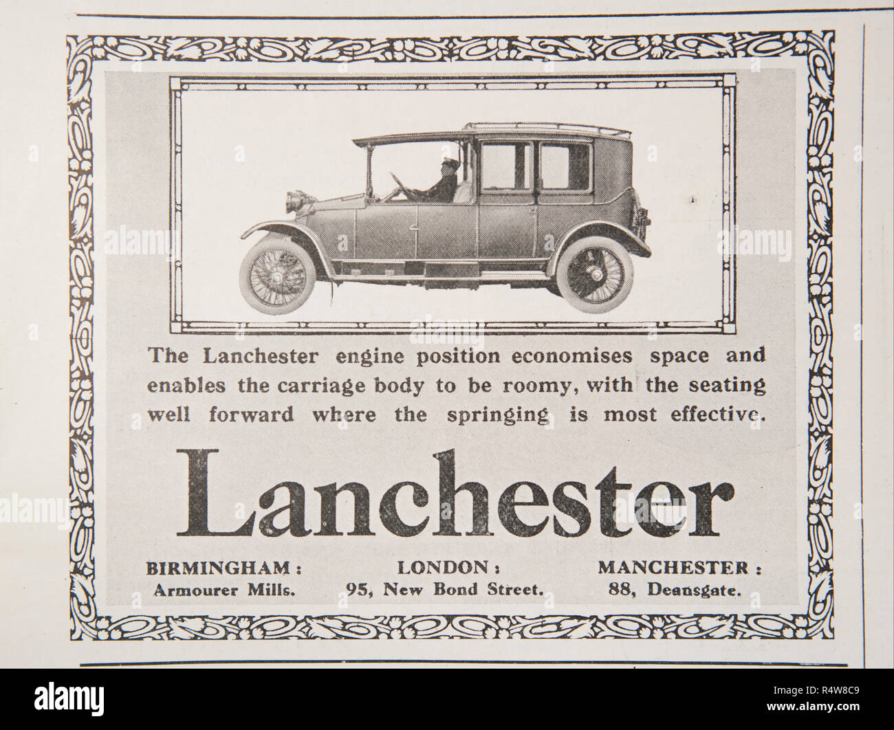 Un vecchio annuncio per Lanchester. Da una rivista britannica dal periodo 1914-1919. Inghilterra REGNO UNITO GB Foto Stock
