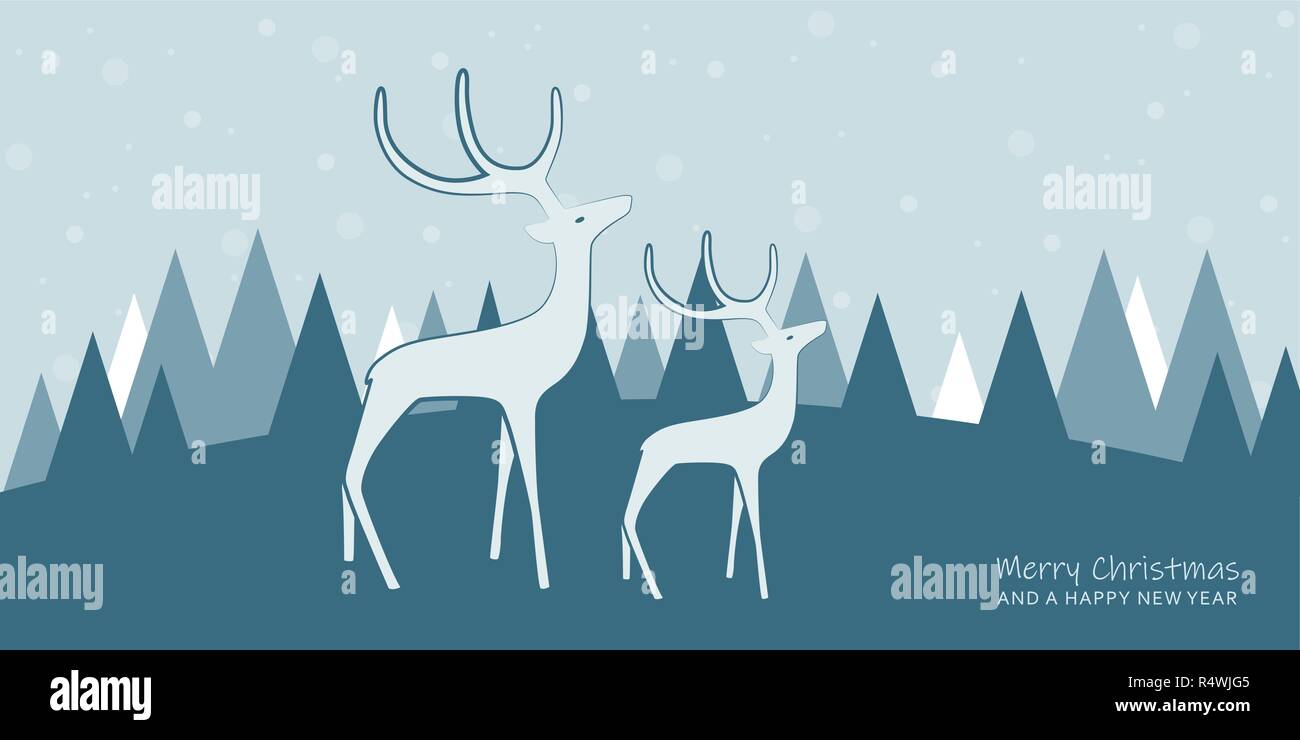 Auguri di Natale carta bianca con le renne e paesaggio invernale illustrazione vettoriale EPS10 Illustrazione Vettoriale