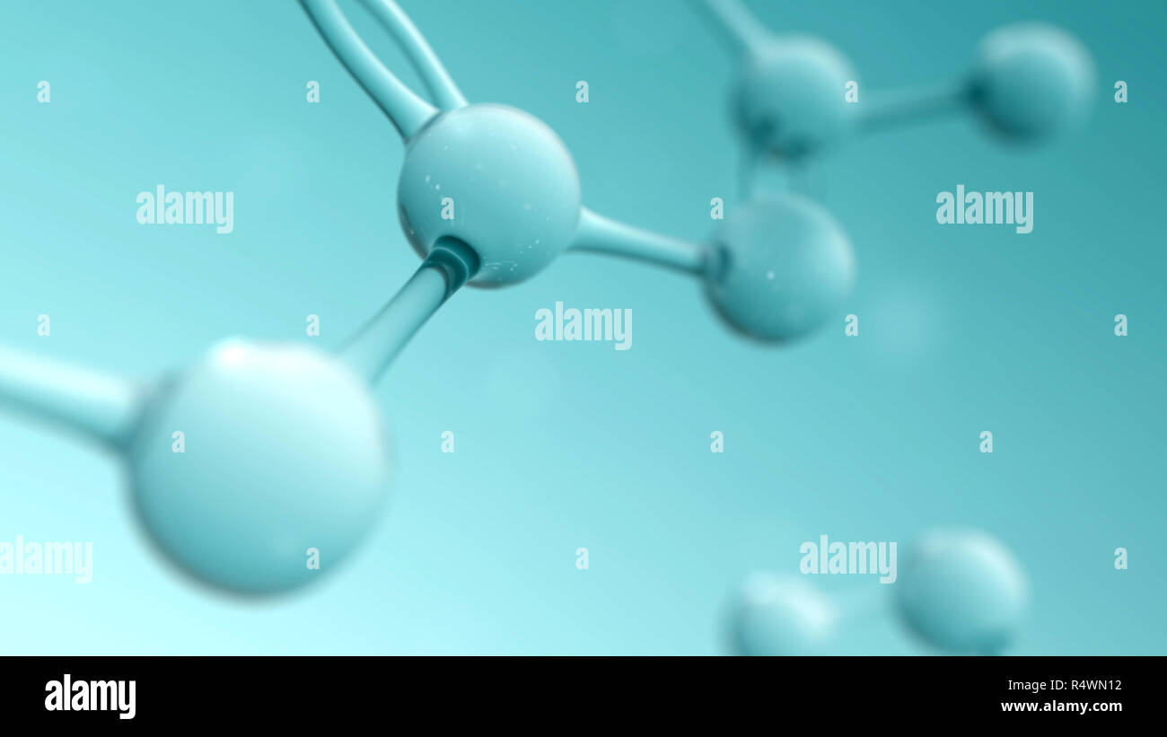 La scienza e la chimica sfondo concettuale con atomo o molecola struttura. 3D render illustrazione Foto Stock