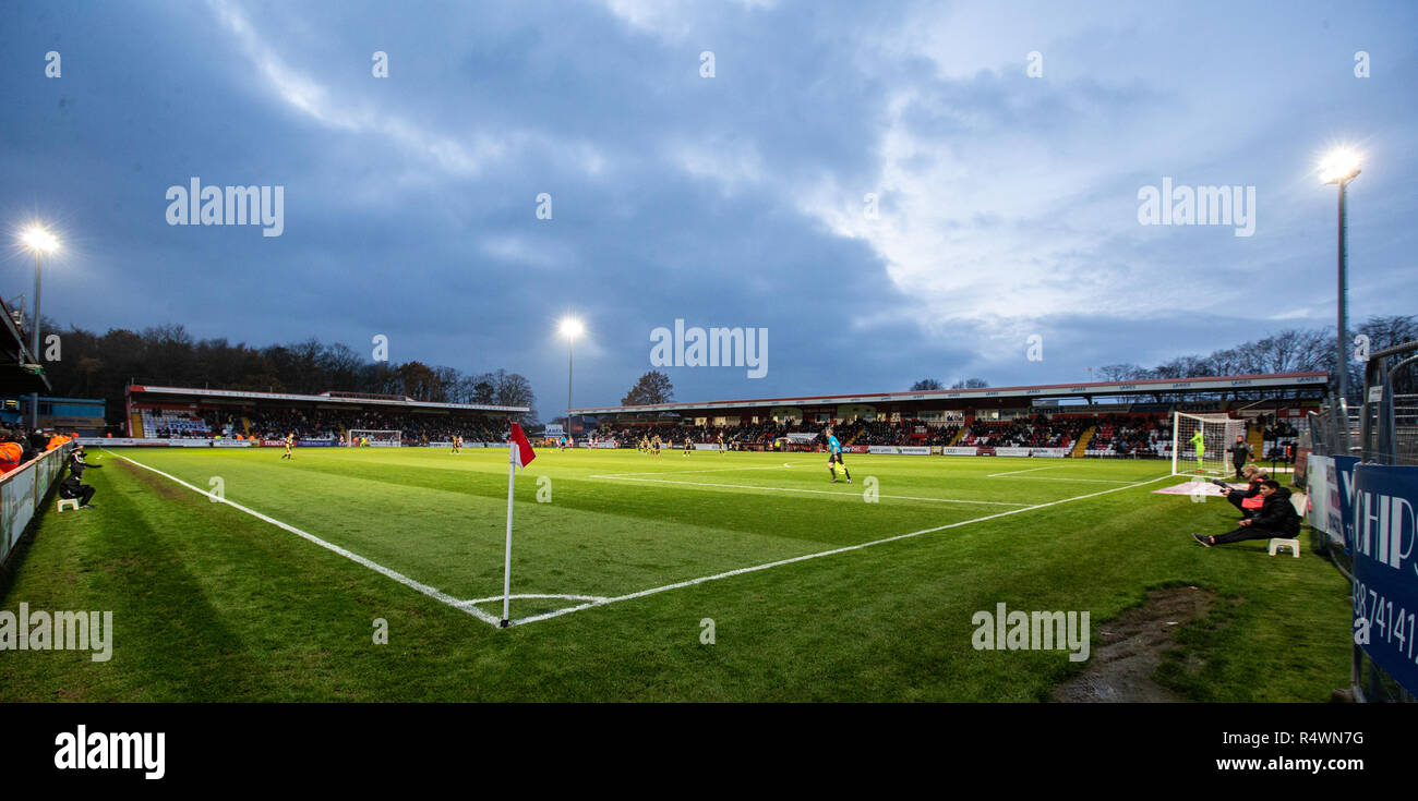 Lamex Stadium, Broadhall Way, Stevenage, Hertfordshire, Regno Unito SG2 8RH Home di Stevenage Football Club sotto i proiettori Foto Stock