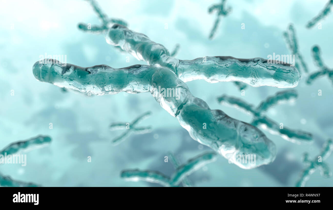 3d illustrazione del cromosoma. Il DNA. Concetto di genetica sfondo Foto Stock