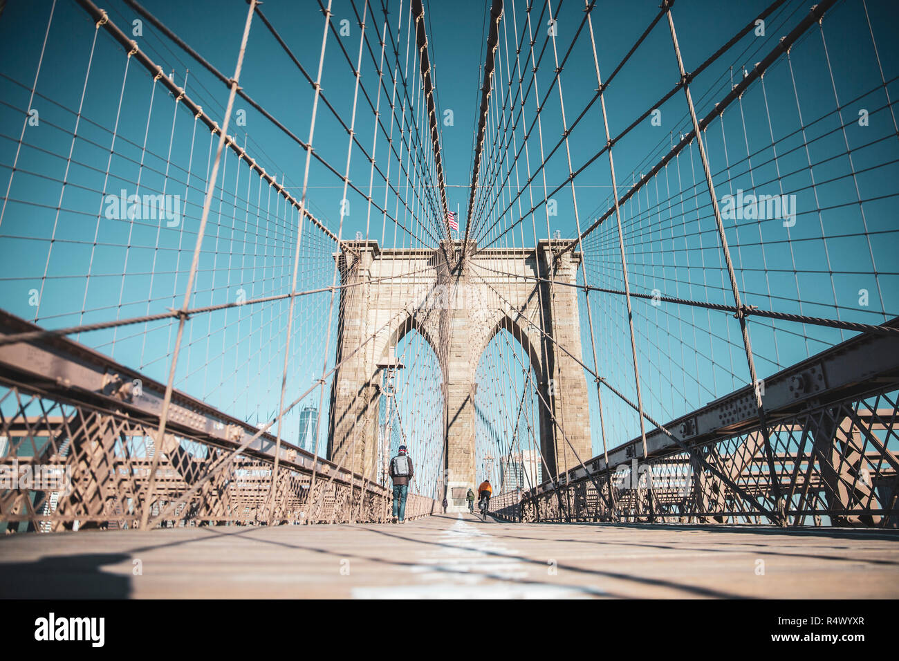 New York, Ponte di Brooklyn e la parte inferiore di Manhattan, STATI UNITI D'AMERICA Foto Stock