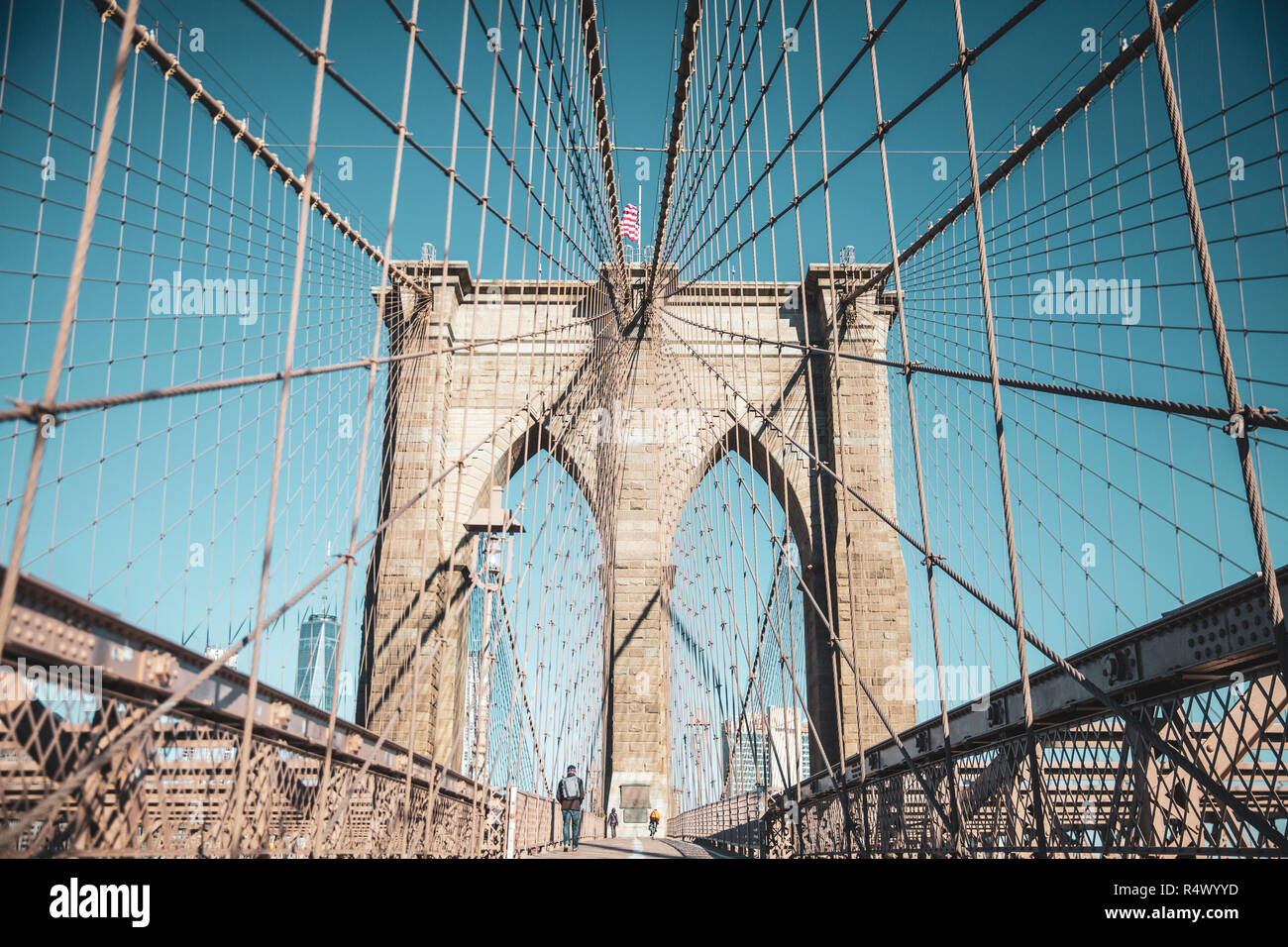 New York, Ponte di Brooklyn e la parte inferiore di Manhattan, STATI UNITI D'AMERICA Foto Stock