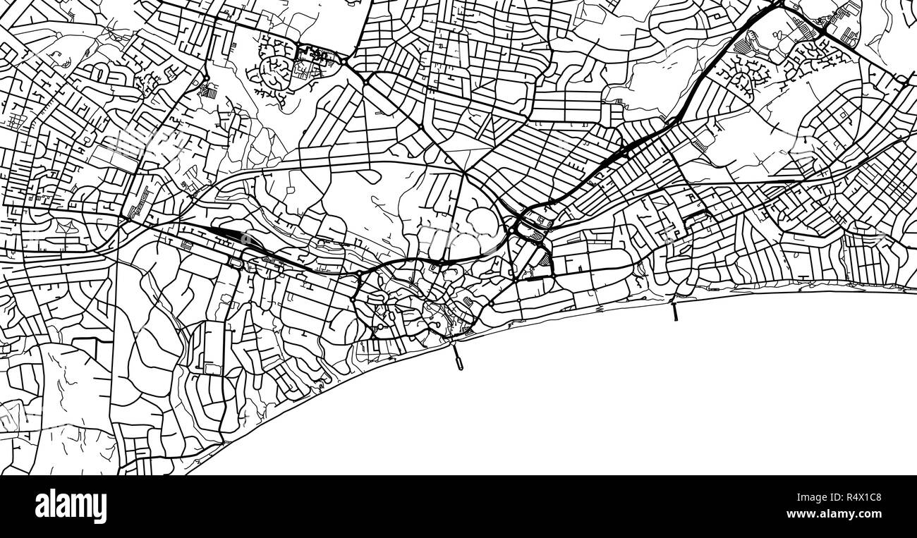 Vettore urbano mappa della città di Bournemouth, Inghilterra Illustrazione Vettoriale