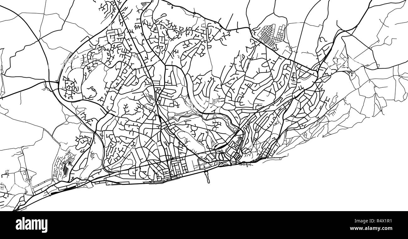 Vettore urbano mappa della città di Hastings, Inghilterra Illustrazione Vettoriale