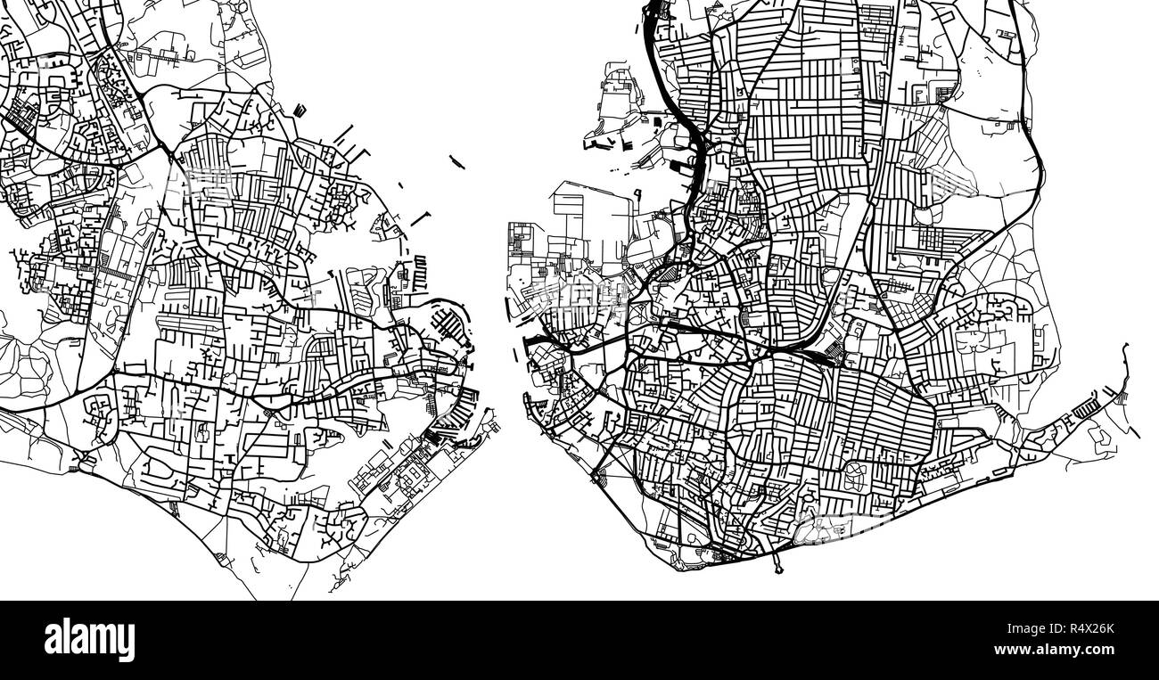 Vettore urbano mappa della città di Portsmouth, Inghilterra Illustrazione Vettoriale