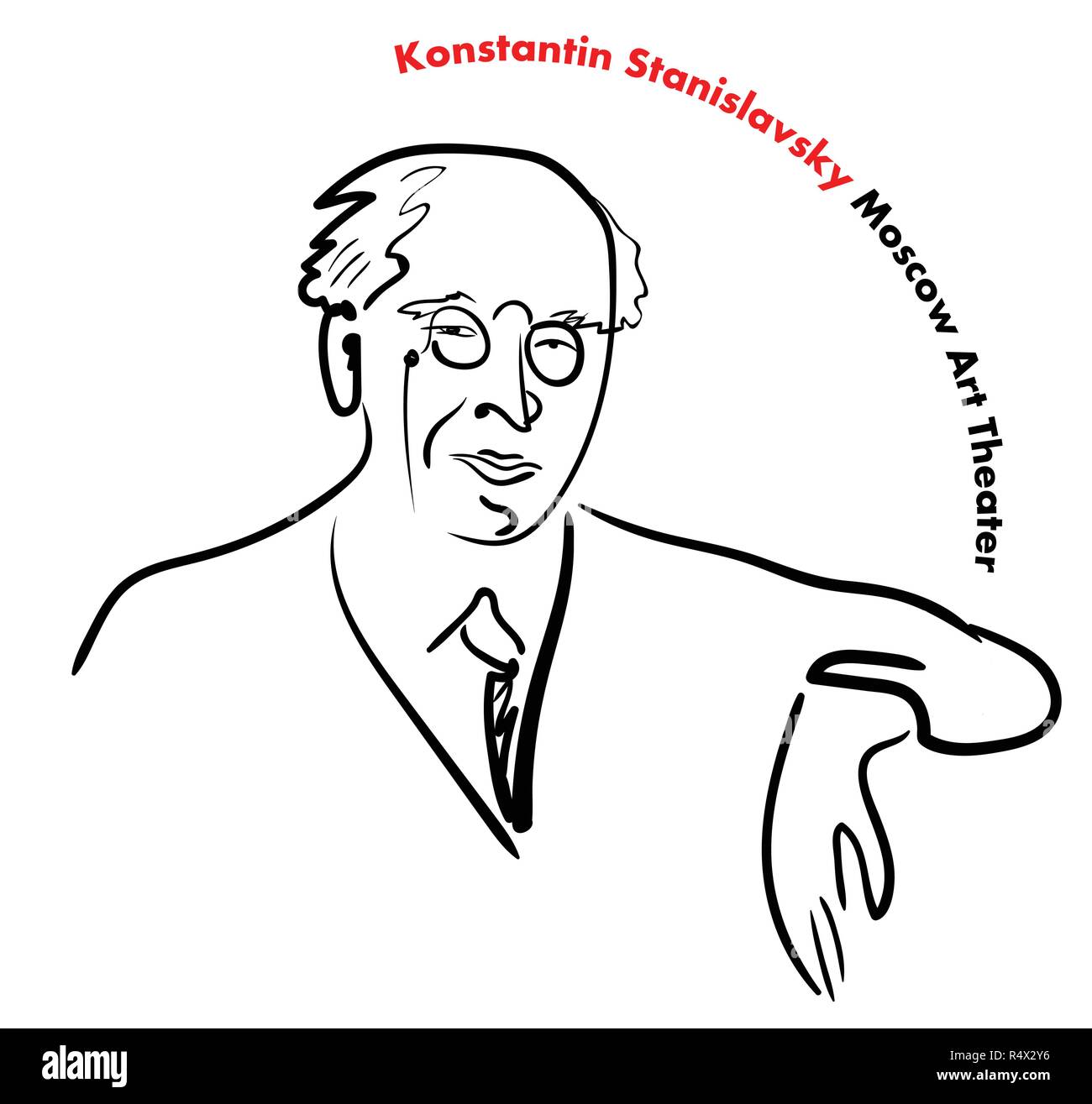 Ritratto di un famoso insegnante russo, regista, attore, scrittore, fondatore del Moscow Art Theatre Stanislavsky Illustrazione Vettoriale