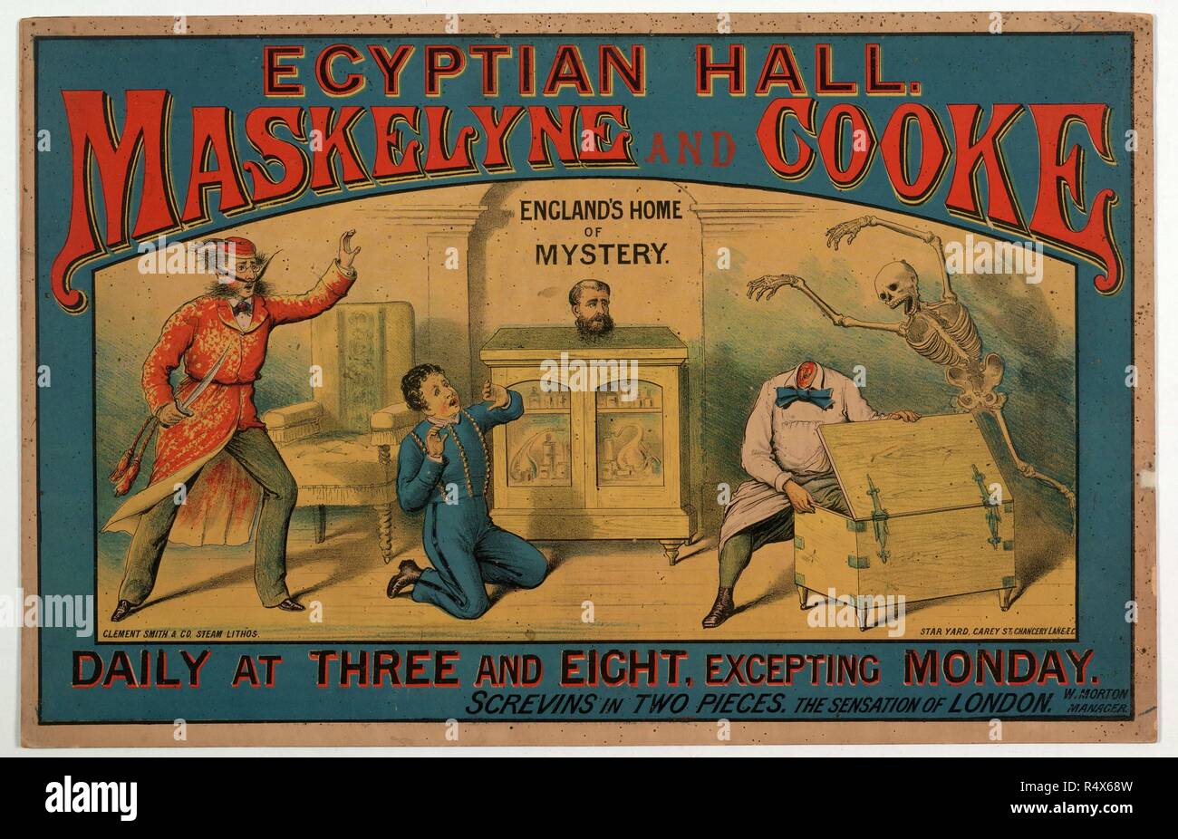 Maskelyne & Cooke presso la Sala Egizia c. 1880. Una collezione di opuscoli da locandine e stampati vari. Originariamente pubblicato/prodotto in London, 1800 - 1895. Immagine presa da una raccolta di opuscoli da locandine e stampati vari in materia di intrattenimento in stile vittoriano e la vita di tutti i giorni. Originariamente pubblicato/prodotto in London, 1800 - 1895. Fonte: Evan.401. Lingua: Inglese. Foto Stock