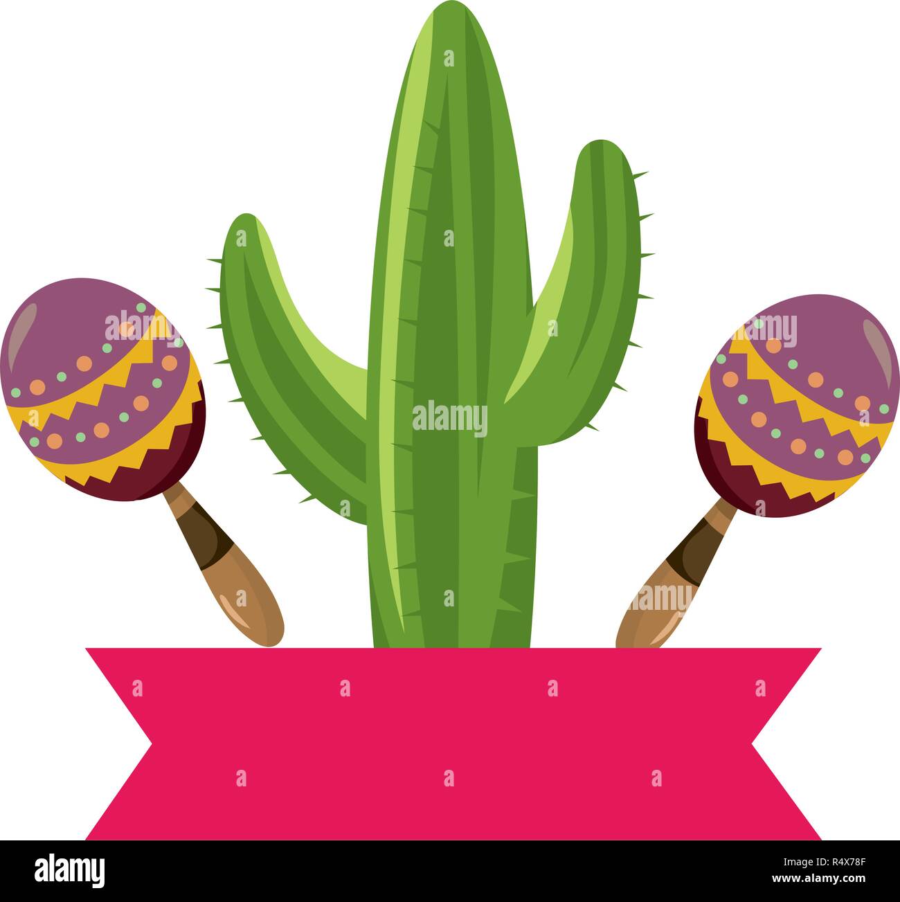 Icona messicano cactus con le maracas cartoon illustrazione vettoriale graphic design Illustrazione Vettoriale