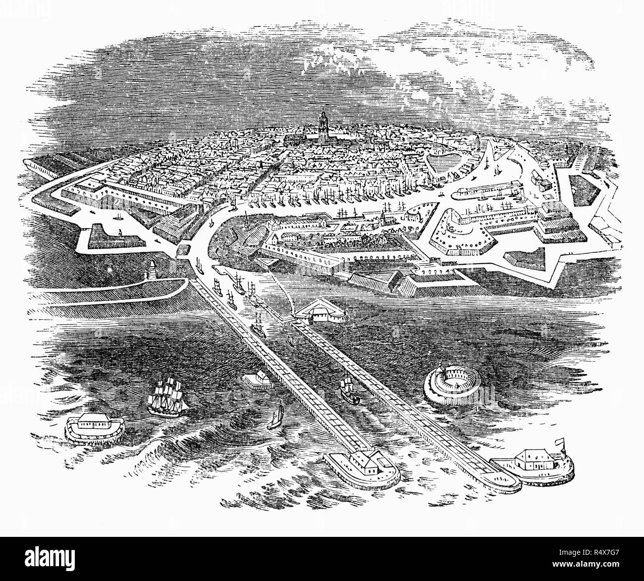 Il Porto di Dunkerque nel dipartimento del Nord, la Francia è stata occupata dalle forze inglesi del Protettorato nel 1658, quando è stato catturato dalla Spagna da forze anglo-francese in seguito alla battaglia di dune. A partire dal 1660, Dunkerque era stata presidiata da una miscela di disagio della lingua inglese ex modello nuovo esercito repubblicano di simpatia e di vari reggimenti monarchici che avevano servito sotto il re Carlo II in esilio. A seguito del suo restauro, la vendita di Dunkerque ha avuto luogo nel 1662 quando Carlo ha venduto i suoi diritti sovrani di Dunkerque a suo cugino Luigi XIV di Francia. Foto Stock