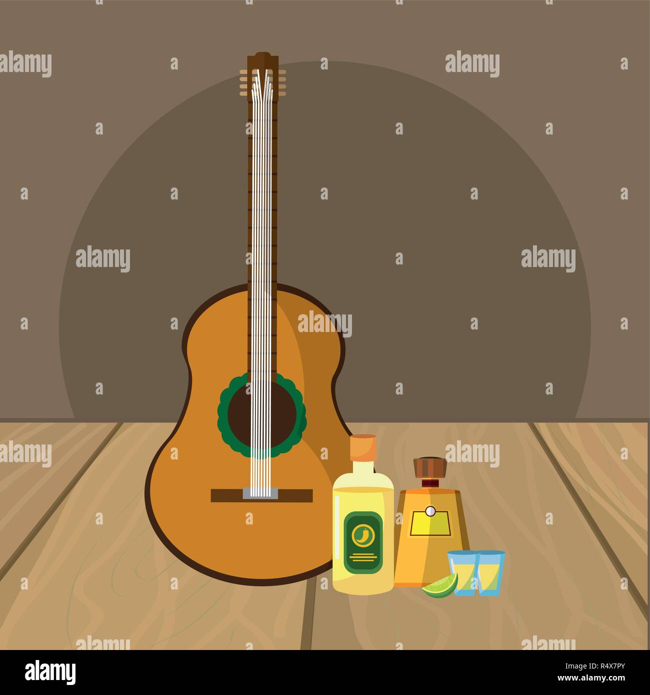 Icona messicana guitar cartoon illustrazione vettoriale graphic design Illustrazione Vettoriale