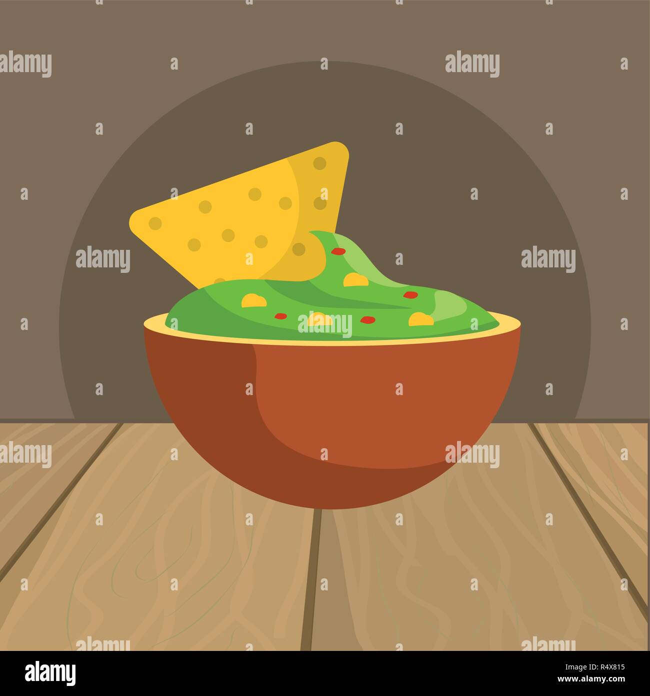 Cibo messicano guacamole con nacho sul tavolo al ristorante Illustrazione Vettoriale