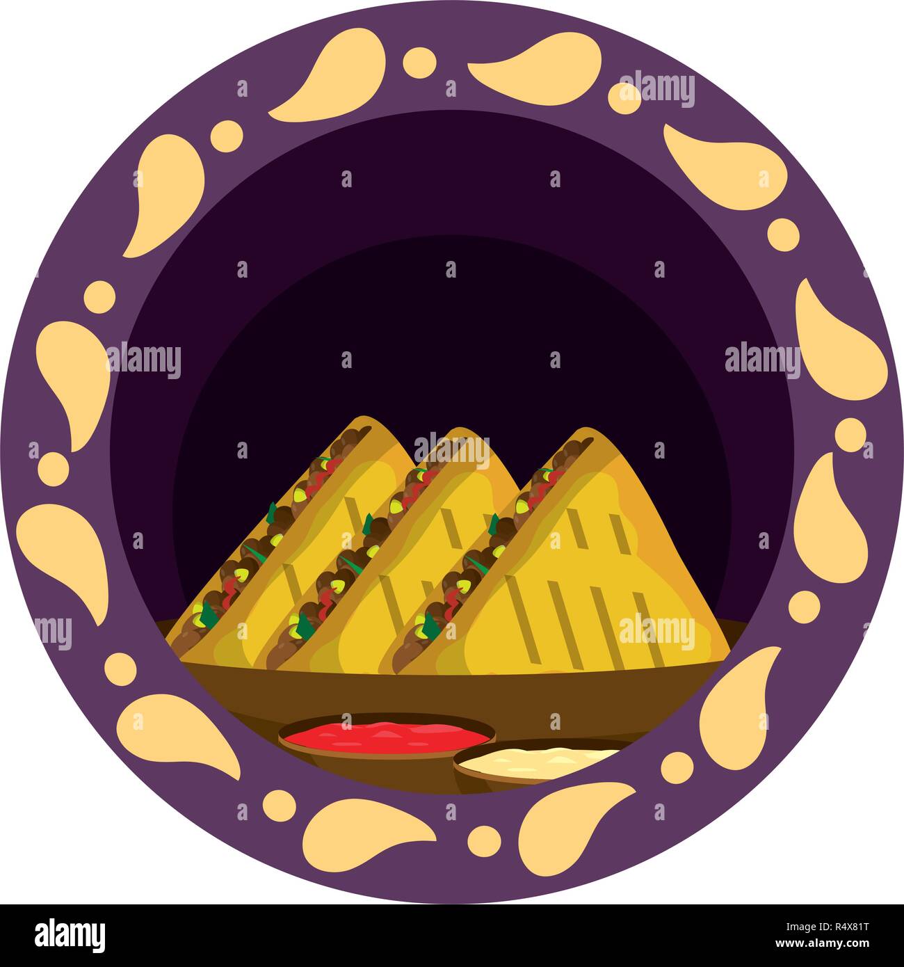 Cibo messicano tacos e il piatto con il peperoncino Illustrazione Vettoriale