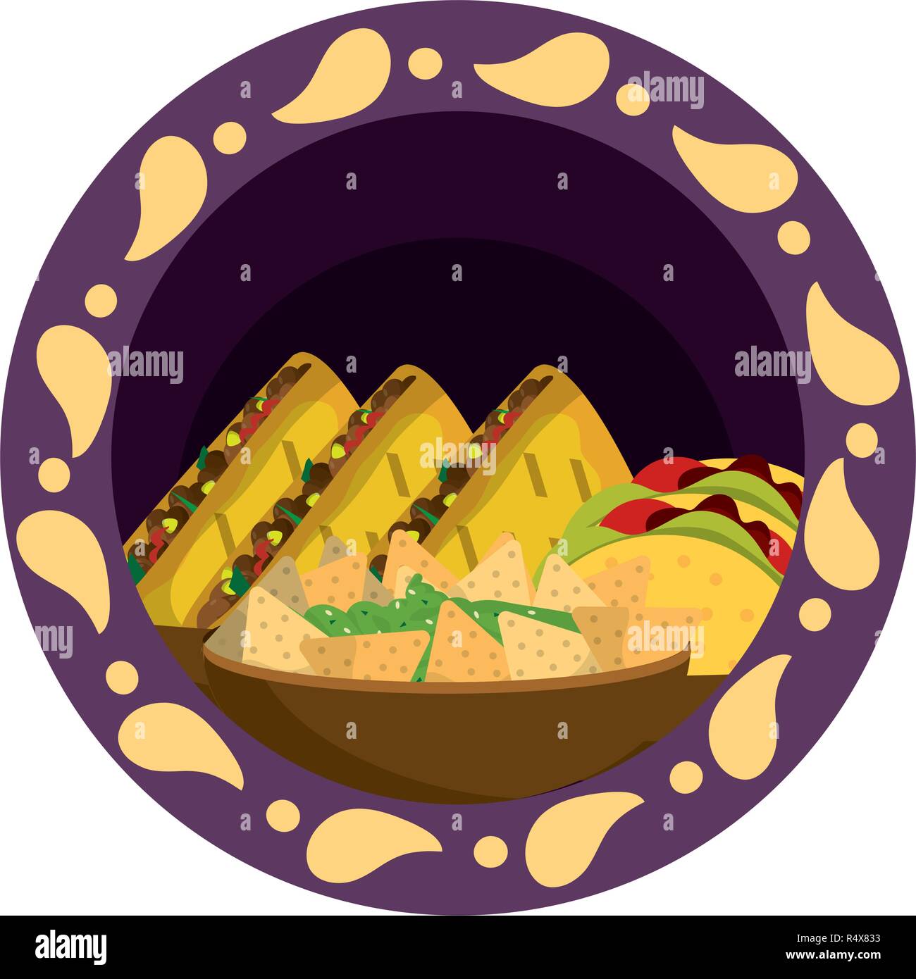 Cibo messicano tacos e burrito con nachos Illustrazione Vettoriale
