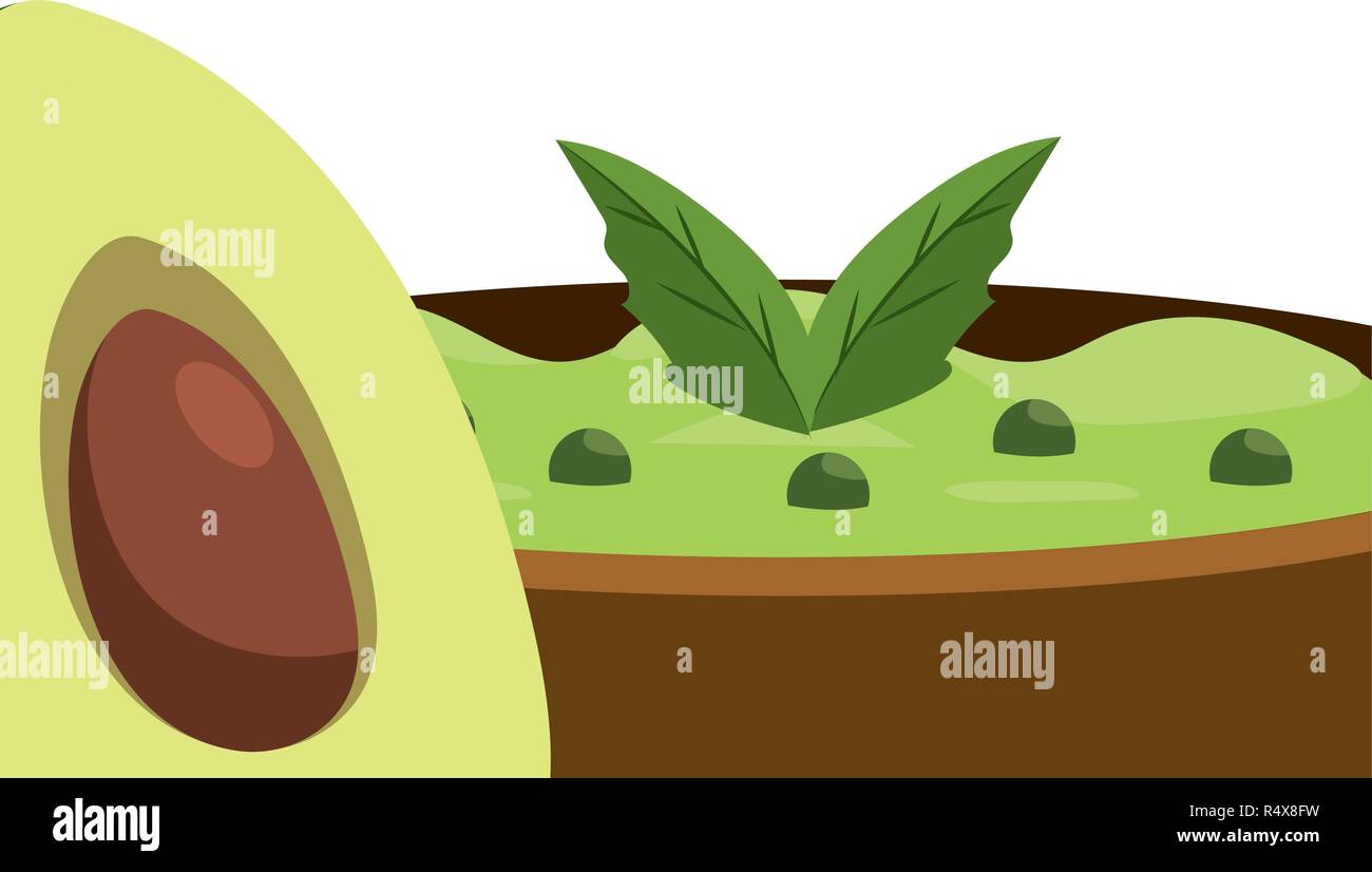 Cibo messicano guacamole ciotola e avocado Illustrazione Vettoriale