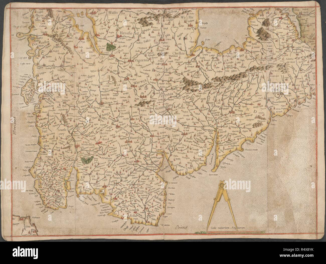 In Inghilterra. La proiezione di Mercatore atlas d'Europa. 1570-1572. Mappa di Inghilterra. Immagine presa dalla proiezione di Mercatore atlas d'Europa. Originariamente pubblicato/prodotto in 1570-1572. . Fonte: maps.C.29.C.13. Foto Stock