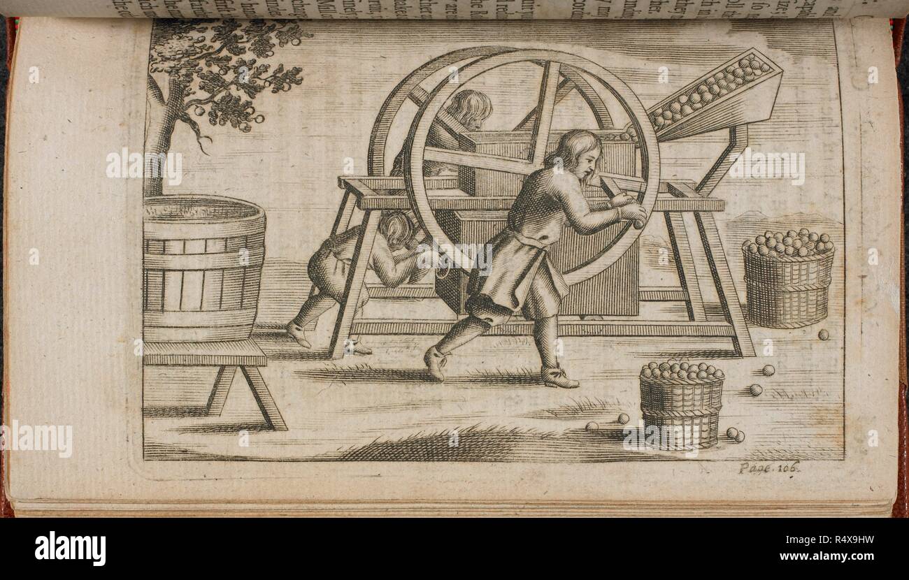 Una pressa per la pressatura di frutta. Vinetum Britannicum o un trattato di sidro. Thomas Dring: Londra, 1691. Fonte: 966.h.2, pagina 105. Lingua: Inglese. Foto Stock
