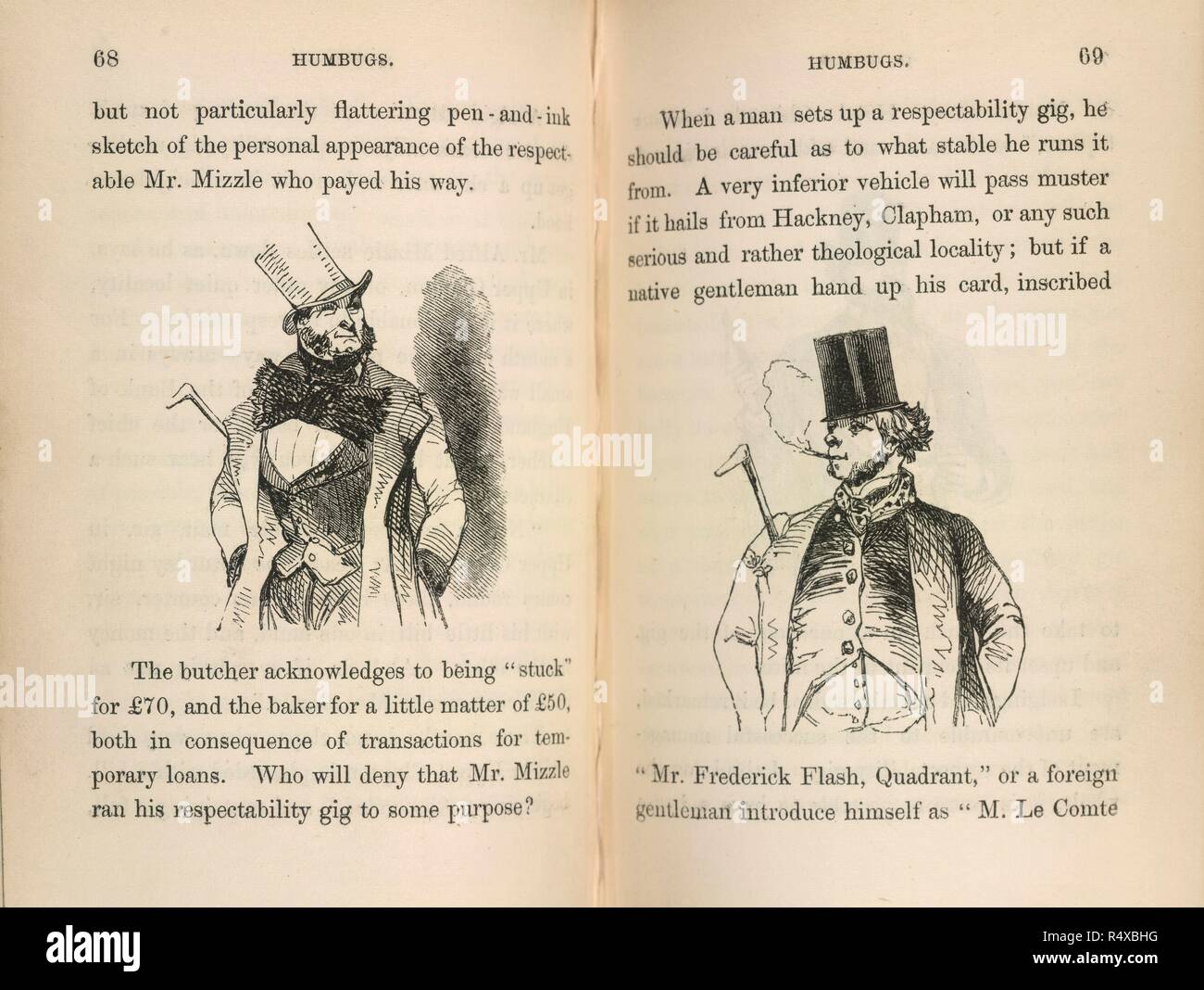 Signor la museruola e il sig. Federico Flash. Legno-incisi vignette dopo Archibald Henning. La storia naturale della DEI HUMBUGS... Londra, 1847. Fonte: 12352.b.39, 68-69. Lingua: Inglese. Autore: Raggiungere, Angus Bethune. Foto Stock