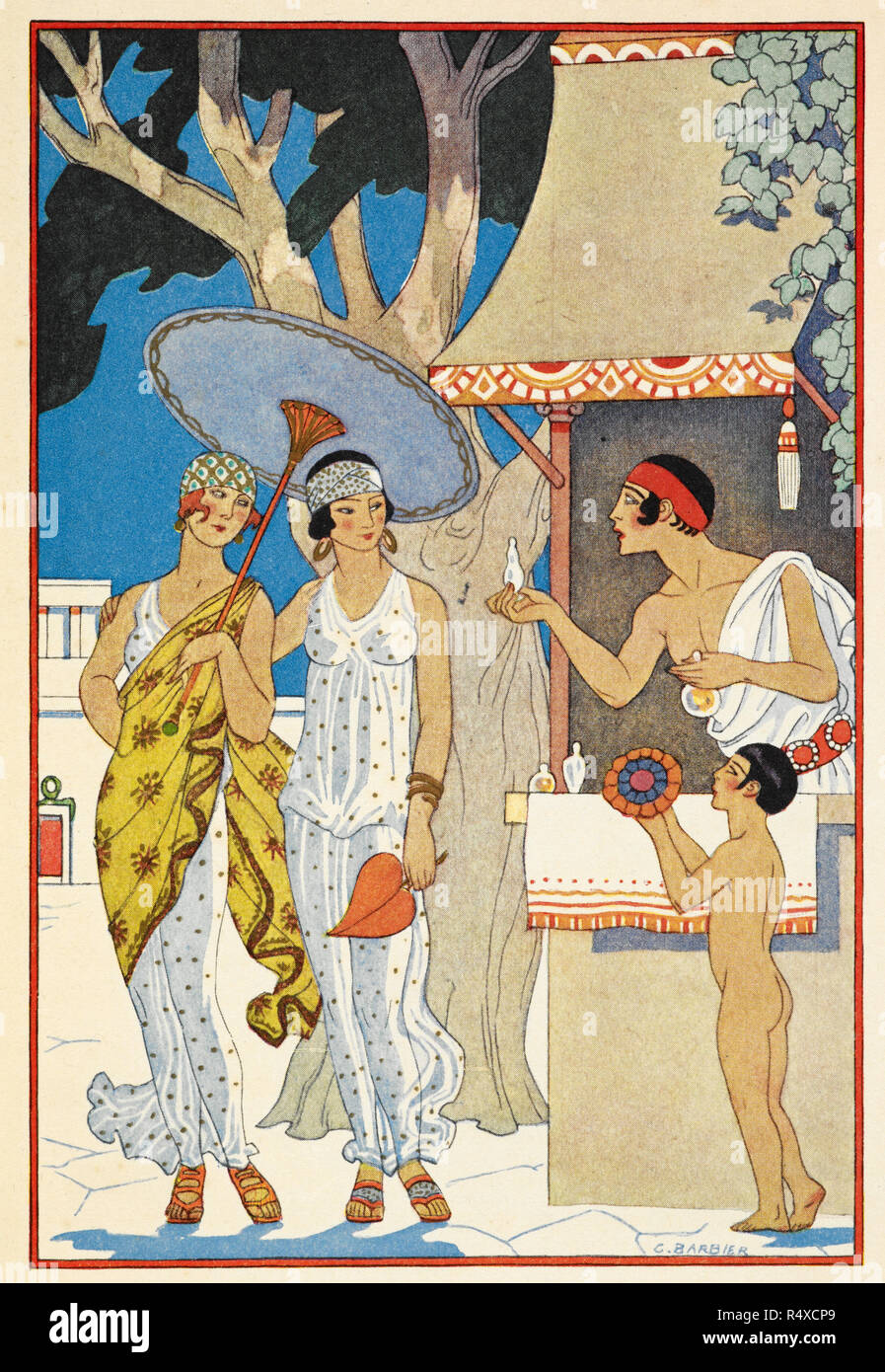 Grecia antica un venditore di profumo, il colore di disegno. Autore Richard Le Gallienne, illustrato da George Barbier. Museo: British Library. Foto Stock