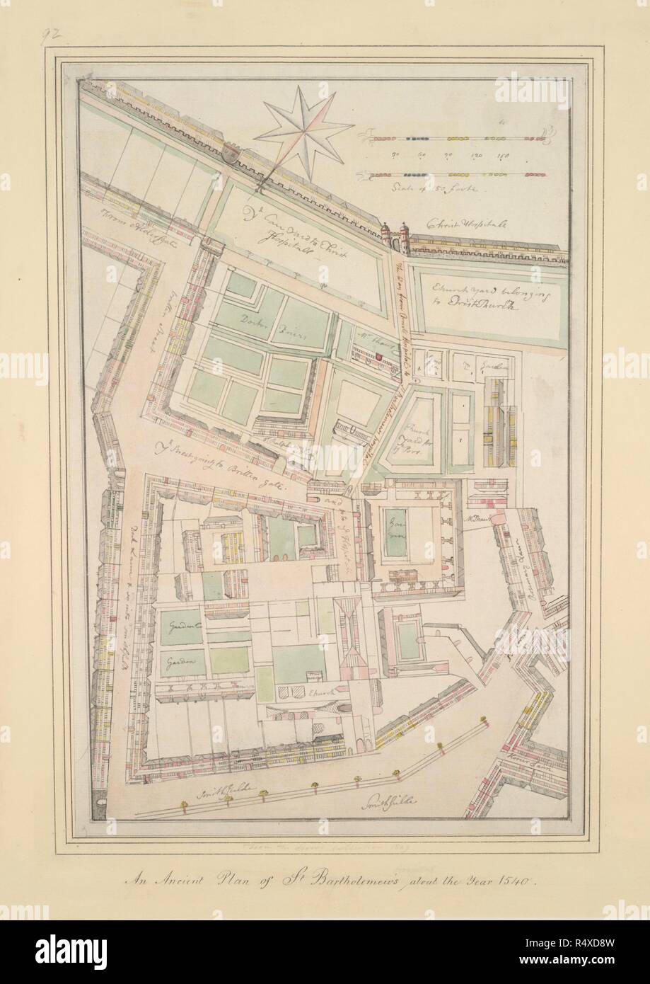 San Bartolomeo del Ospedale. c.1540. Un antico piano di san Bartholemew circa l'anno 1540". Originariamente pubblicato/prodotto in c.1540. . Fonte: maps.Crace.8,92,. Lingua: Inglese. Foto Stock