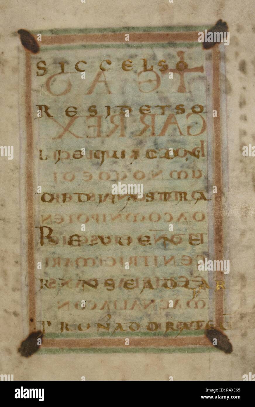 Il testo. La nuova carta Minster. Nuovo Minster, Winchester; 966. Fonte: Cotone Vespasiano A. VIII, f.3. Lingue: Latina. Foto Stock