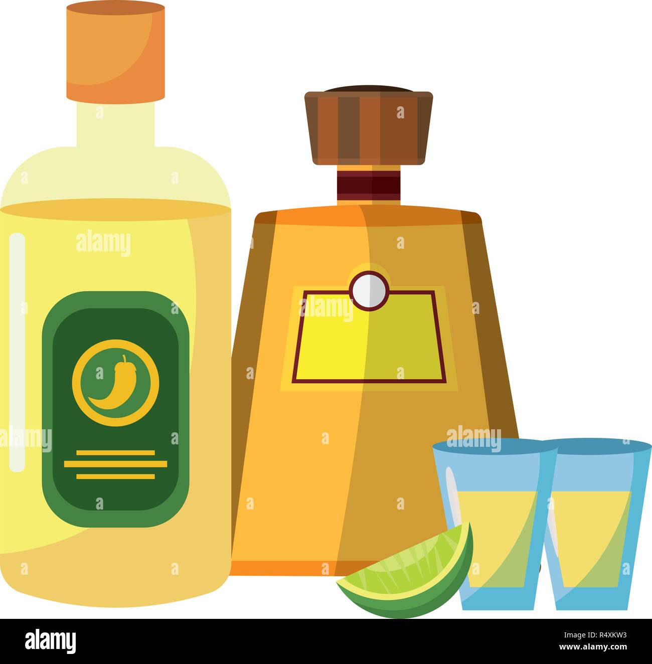 Icona messicano tequila bottiglie cartoon illustrazione vettoriale graphic design Illustrazione Vettoriale