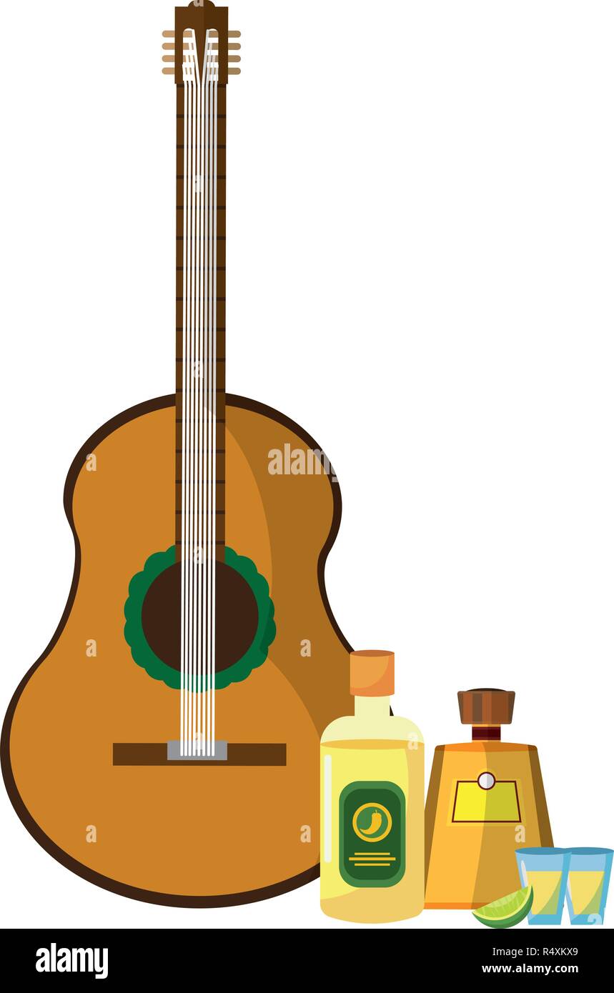 Icona messicano tequila con guitar cartoon illustrazione vettoriale graphic design Illustrazione Vettoriale