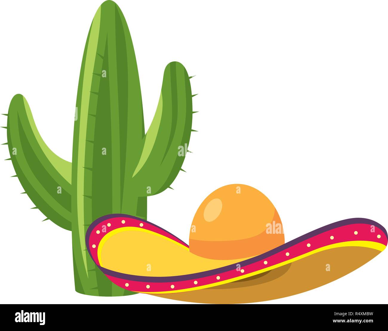 Icona messicano cactus e mariachi hat cartoon illustrazione vettoriale graphic design Illustrazione Vettoriale