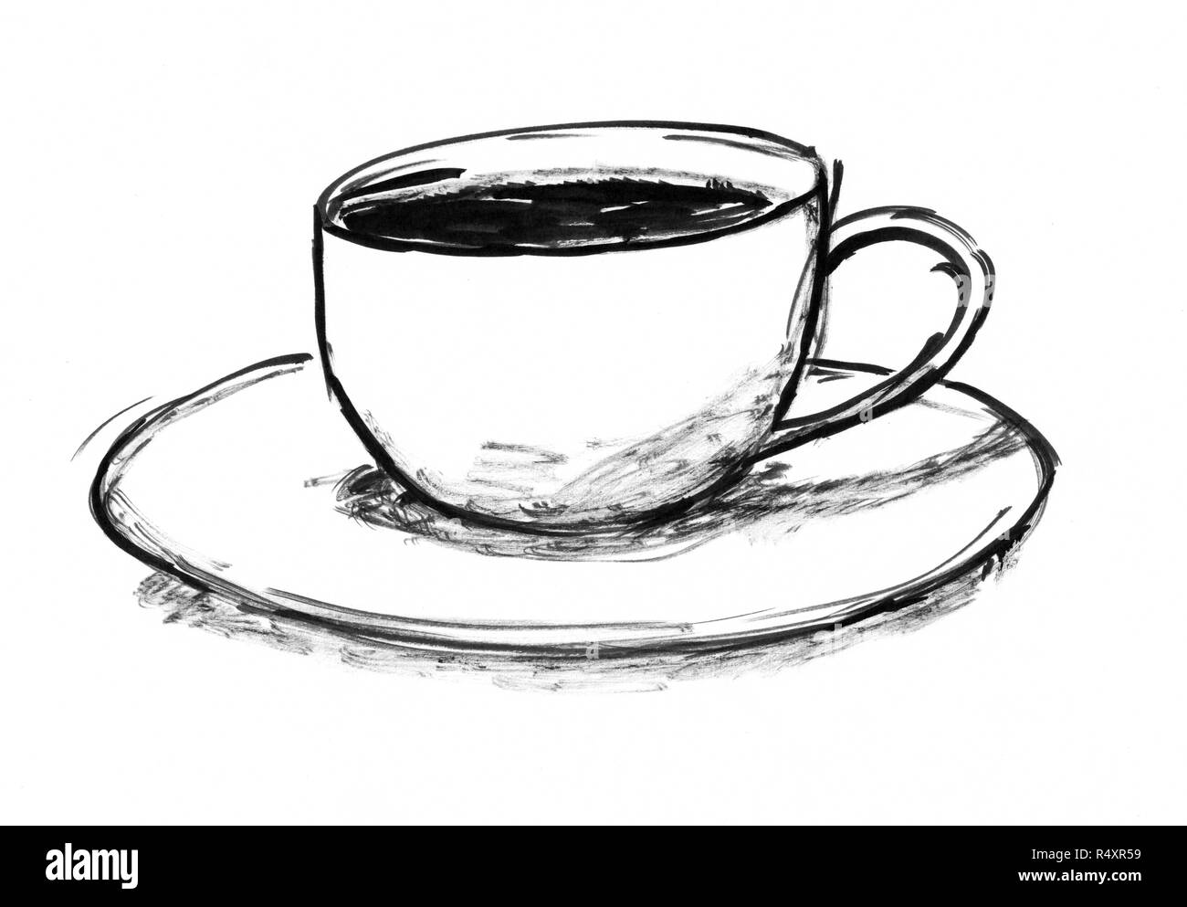 Inchiostro nero disegno a mano della tazza di caffè Foto Stock