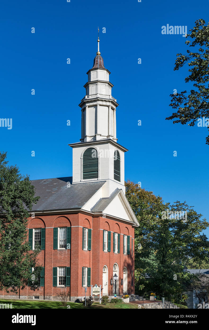 La prima chiesa di Deerfield, Massachusetts, STATI UNITI D'AMERICA. Foto Stock