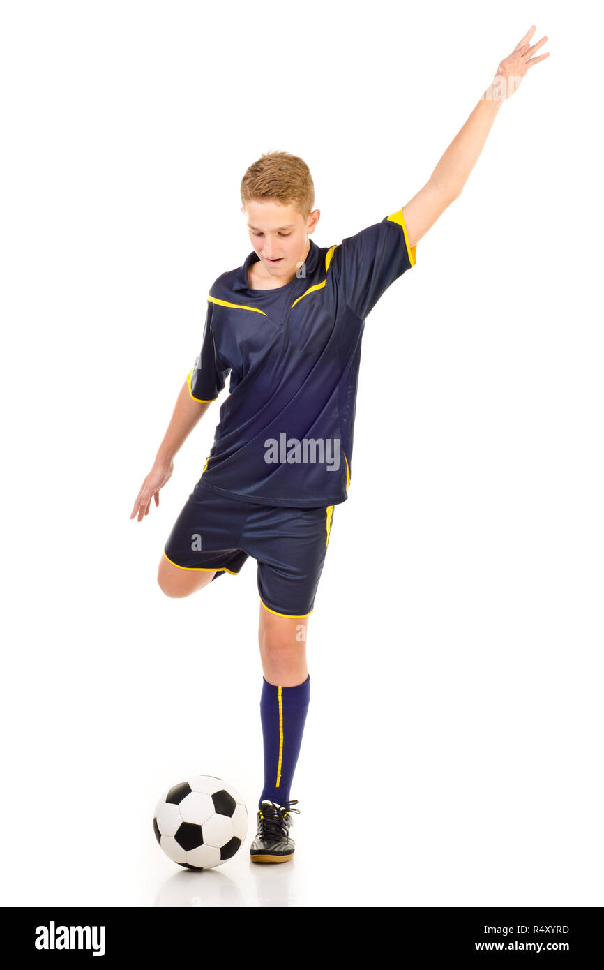 Giocatore di calcio isolati su sfondo bianco Foto Stock