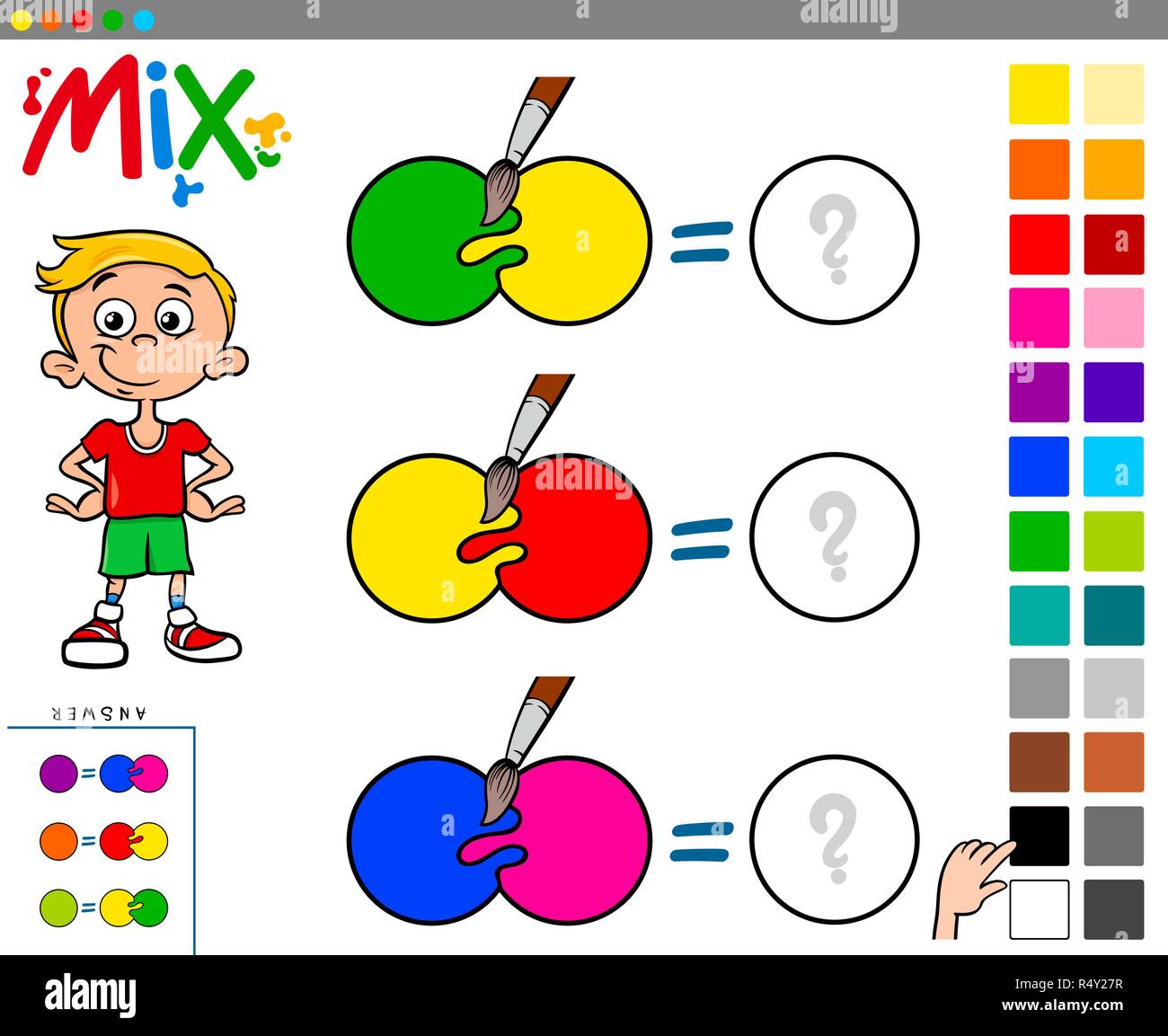 Cartoon illustrazione di miscelare i colori del gioco educativo per i  bambini Immagine e Vettoriale - Alamy