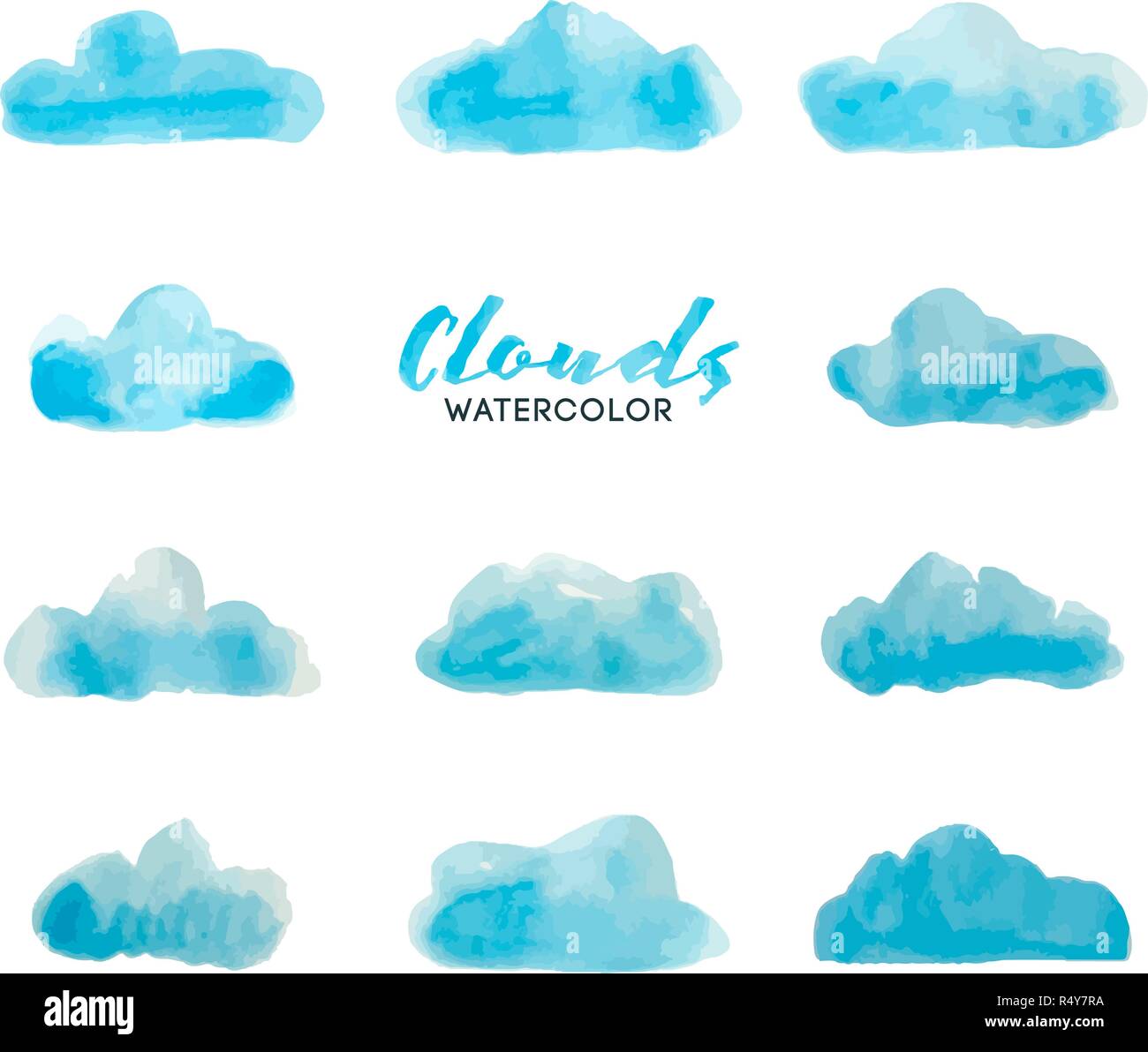 Set di acquarello dipinto a mano le nuvole Illustrazione Vettoriale