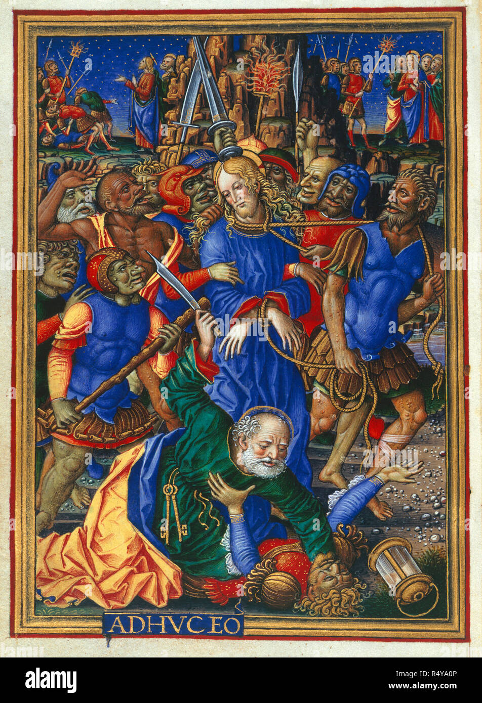 Illustrazione di Cristo di essere catturato da un 'Libro d Ore", Libro d Ore, in latino. Museo: British Library. Foto Stock