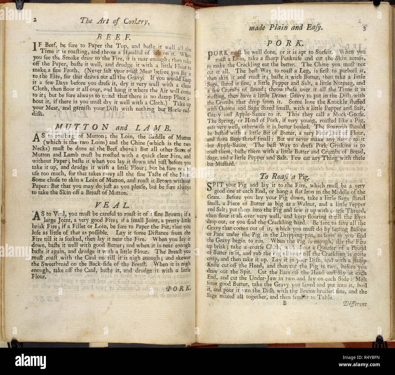 Una guida per la cottura della carne. L'arte culinaria ... Da una signora. Londra, 1747. Fonte: 1485.pp.18,. Lingua: Inglese. Autore: Glasse, Hannah. Foto Stock