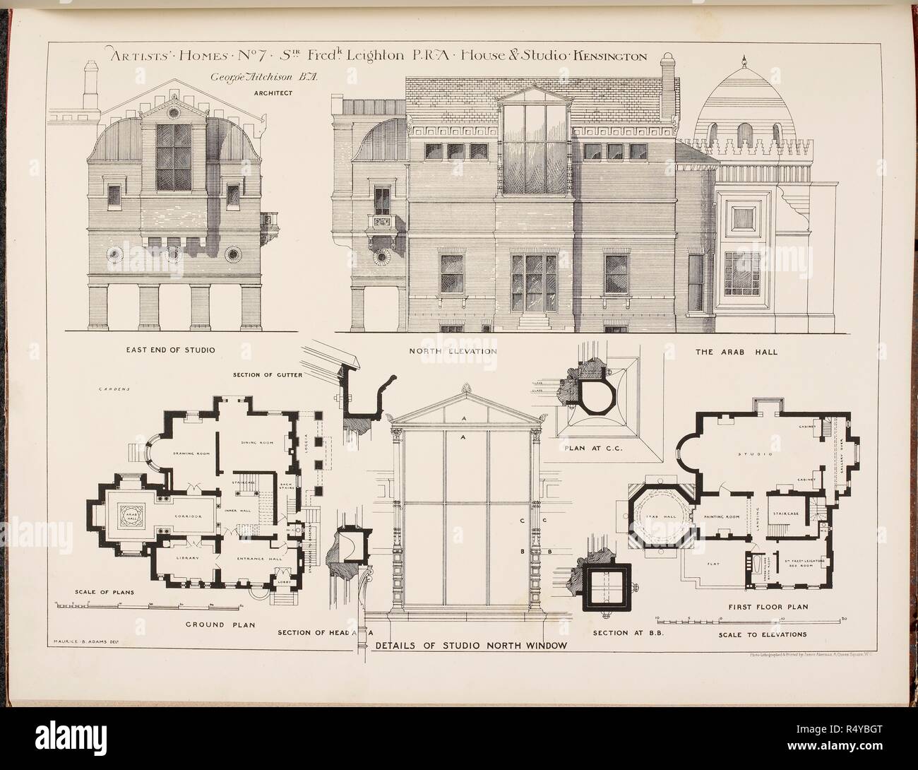 Piano di pavimento e di elevazione di Sir Frederick Leighton's house. Pittore vittoriano. Piano di overhead e in alzato frontale.. Degli artisti€™ Case. Un portfolio di disegni, comprese le case e gli studi di alcuni eminenti pittori e scultori, ecc. Londra. Degli artisti€™ Case. Un portfolio di disegni, comprese le case e gli studi di alcuni eminenti pittori e scultori, ecc. Adams, Maurice Bingham. 1883. Fonte: 1763.d.22 7. Lingua: Inglese. Foto Stock