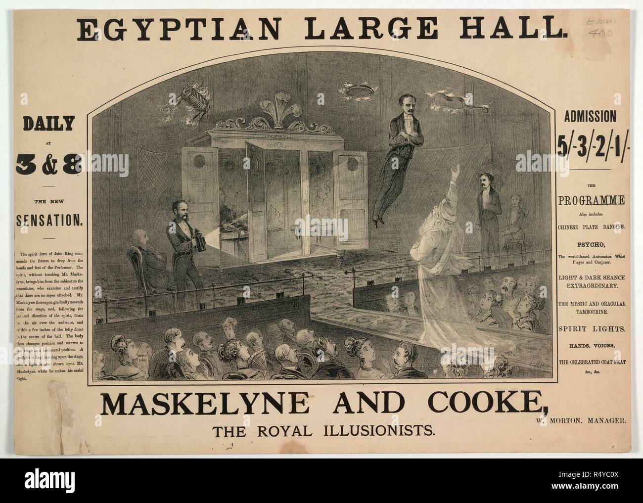 Maskelyne e Cooke - Royal prestigio. Sala Egizia, Piccadilly. 1876. Una collezione di opuscoli da locandine e stampati vari. Originariamente pubblicato/prodotto in London, 1800 - 1895. Immagine presa da una raccolta di opuscoli da locandine e stampati vari in materia di intrattenimento in stile vittoriano e la vita di tutti i giorni. Originariamente pubblicato/prodotto in London, 1800 - 1895. Fonte: Evan.400. Lingua: Inglese. Foto Stock