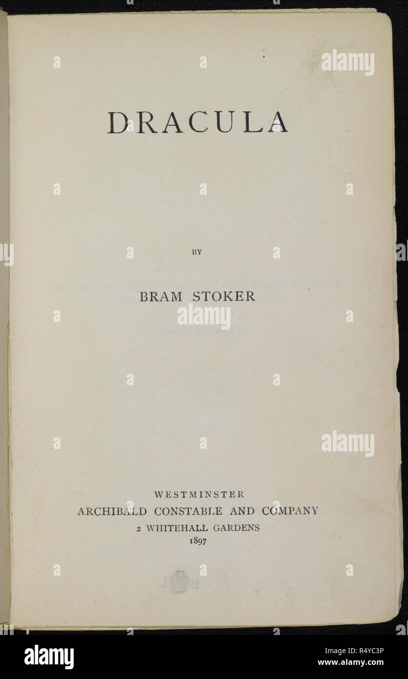 Pagina del titolo del romanzo 'Dracula' da Bram Stoker. Dracula. [Un racconto.]. A. Constable & Co.: Westminster, 1897. Prima edizione. Fonte: Cup.410.f.718. Lingua: Inglese. Foto Stock