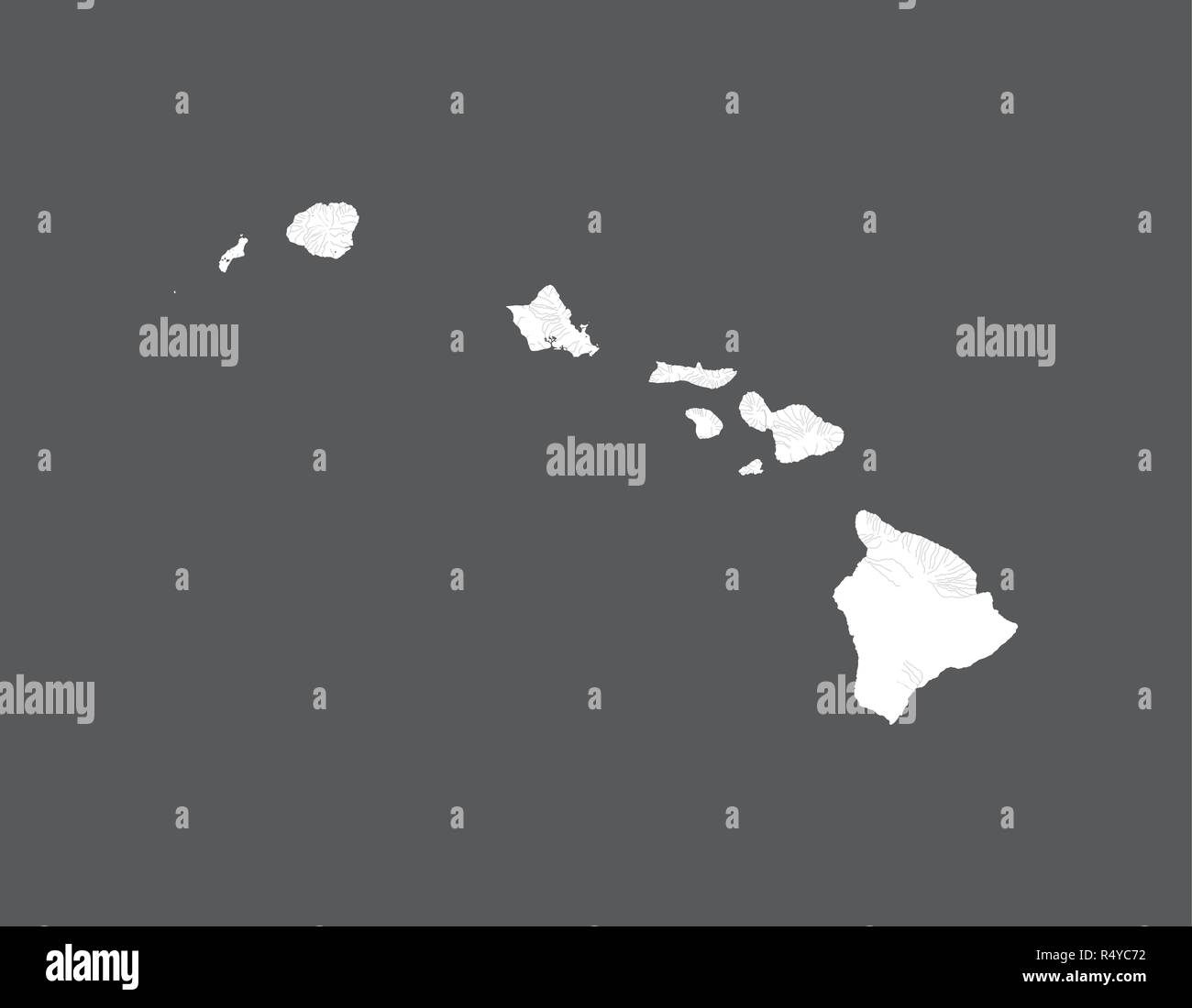 Stati Uniti - Mappa delle Hawaii. Fatto a mano. I fiumi e i laghi sono mostrati. Si prega di guardare le mie altre immagini della serie cartografica - sono tutti molto dettagliati Illustrazione Vettoriale