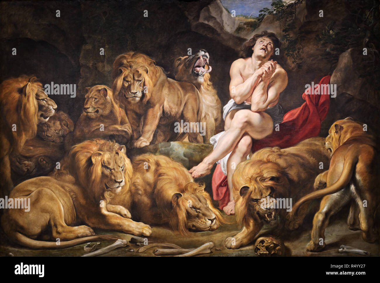 La pittura di Rubens, Daniele nella fossa dei leoni, 1614/1616, Sir Peter Paul Rubens Foto Stock