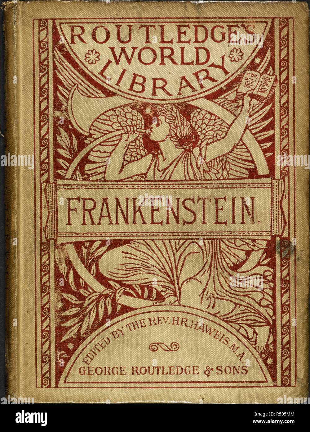 Illustrate il coperchio anteriore del romanzo di Mary Shelley. Frankenstein o il moderno Prometeo. George Routledge & Sons. Routledge mondo della libreria. no. 25. 1886. Fonte: 12207.ee.47 del coperchio anteriore. Autore: SHELLEY Mary Wollstonecraft. Foto Stock