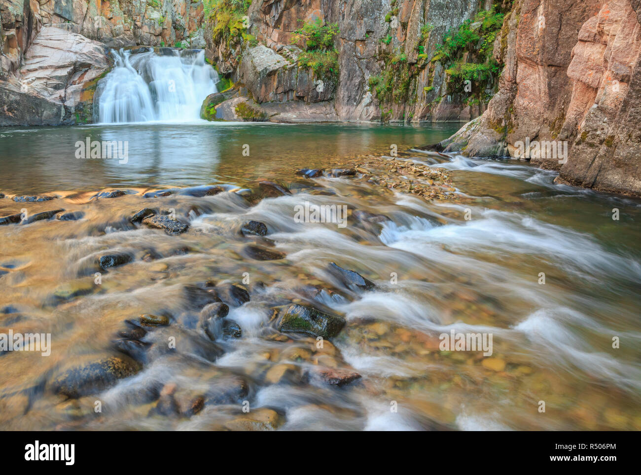 Cascata lungo tenderfoot creek nel piccolo belt le montagne vicino al bianco delle molle di zolfo, montana Foto Stock