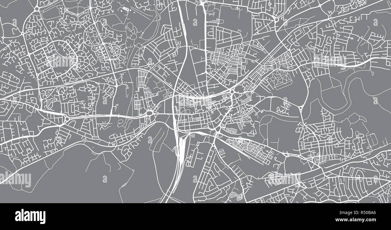 Vettore urbano mappa della città di Warrington, Inghilterra Illustrazione Vettoriale