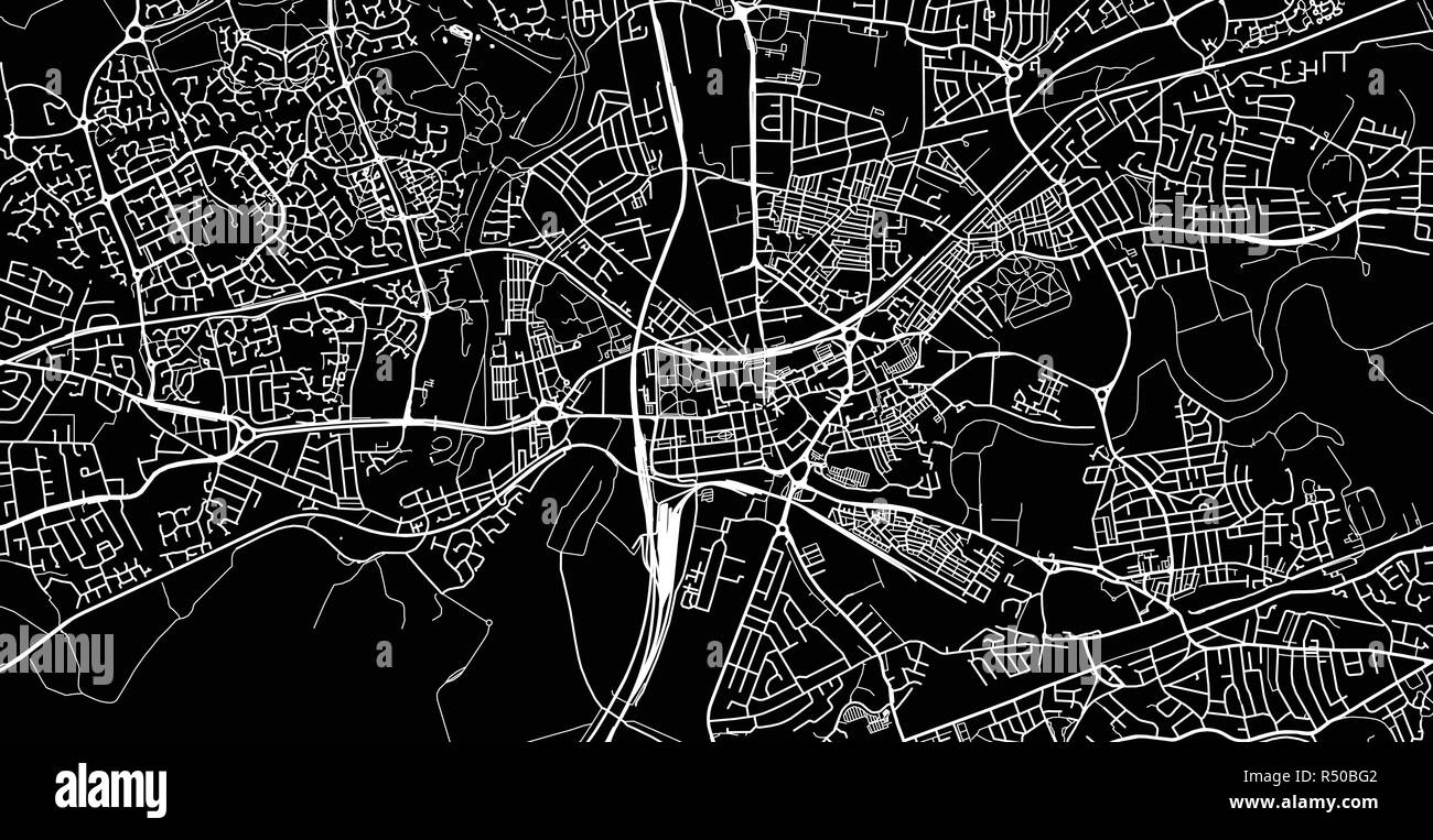 Vettore urbano mappa della città di Warrington, Inghilterra Illustrazione Vettoriale