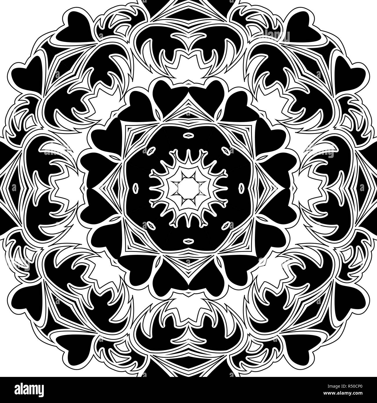 Bianco e nero mandala ornamento. Motivi classici in stile Damasco Illustrazione Vettoriale