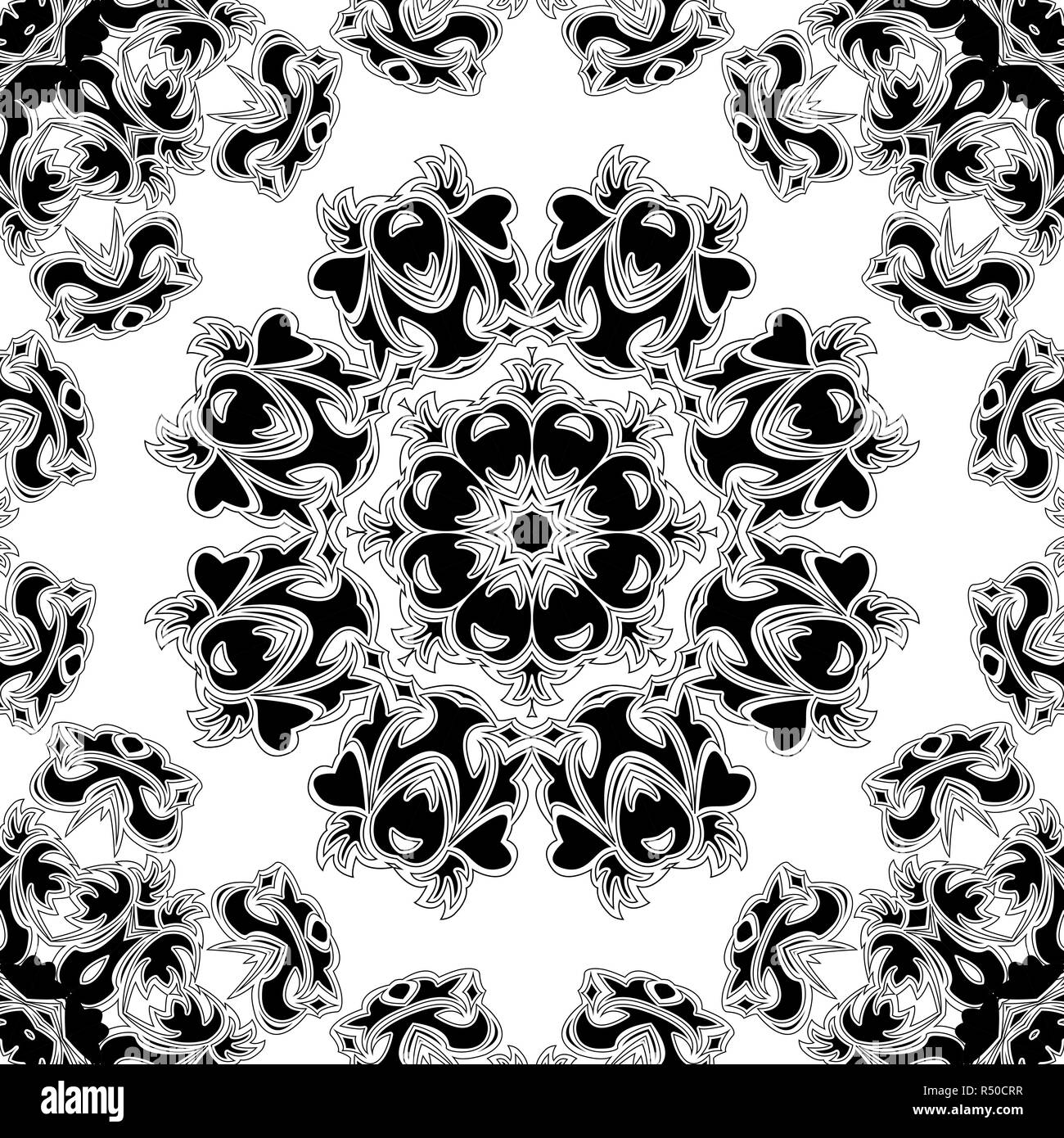 Bianco e nero mandala ornamento. Motivi classici in stile Damasco Illustrazione Vettoriale